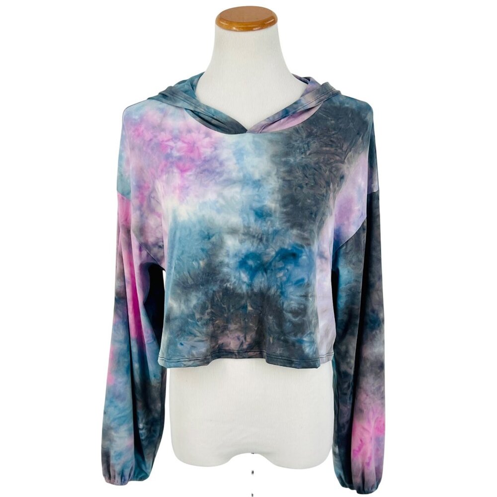 NWT Tie Dye Cropped Hoodie & Shorts 2 Piece Set | Athleisure Barbiecore Lounge L - Picture 5 of 16